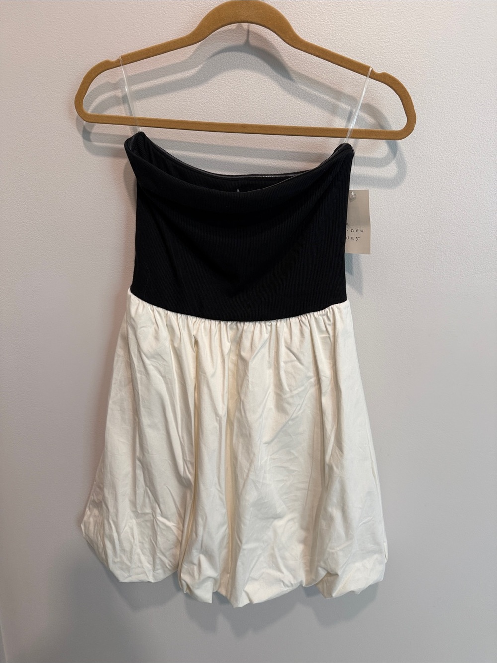 a new day Black and White Strapless Bubble Hem Dress